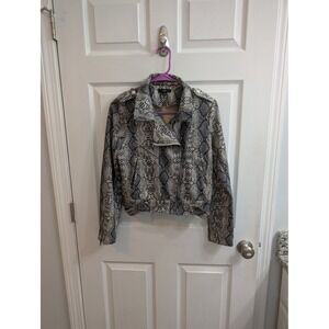 Fate Snake Print Faux Leather Moto Jacket Womens Cropped Zip‎ Front - Size S